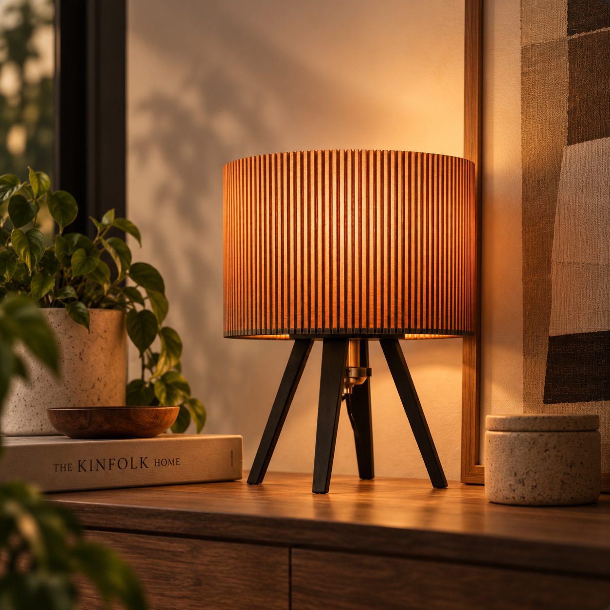 A 3D-printed Lail pendant lamp over a calm table setting